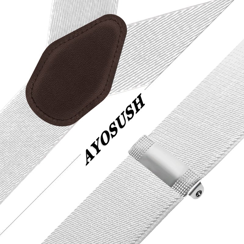 AYOSUSH Suspenders for Men Button End White Solid Color Formal Heavy Duty Braces - Image 4